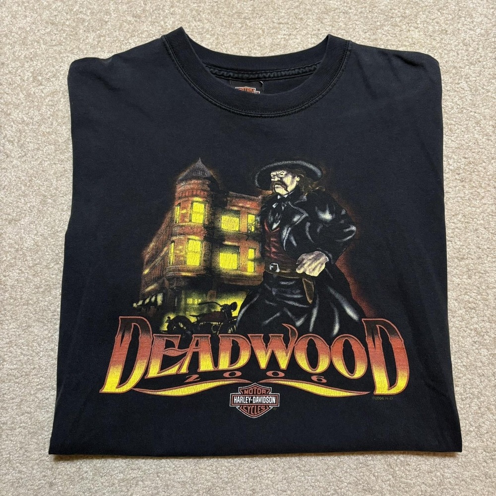 Vtg Harley-Davidson Shirt Mens Large Black Deadwood Black Hills Rally 2006 SD